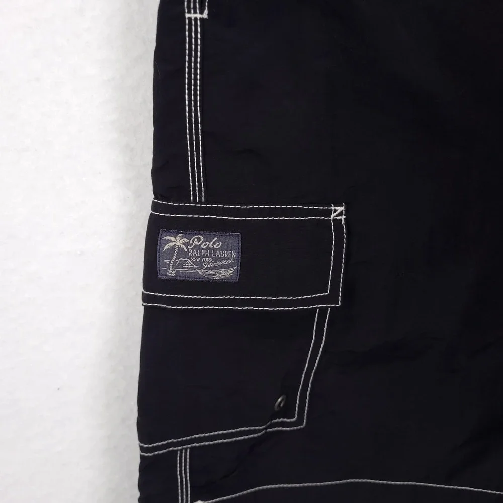 Polo Ralph Lauren Board Shorts Swim Trunk Mens XL Black Contrast Stitch Cargo